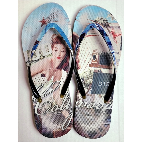 Hollywood Pinup Girl Retro Flip Flops - Picture 1 of 8